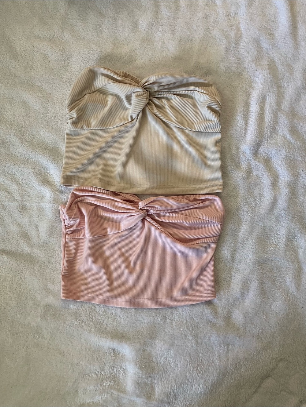Strapless Twist-Front Ribbed Skirt - Pink & Cream